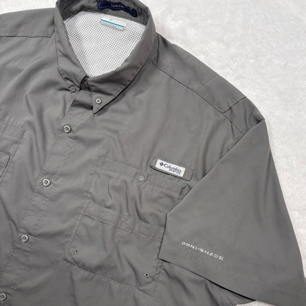 Columbia Tamiami II PFG Button Shirt Men 4X Gray Short Sleeve Fishing Vented UPF - Picture 11 of 12